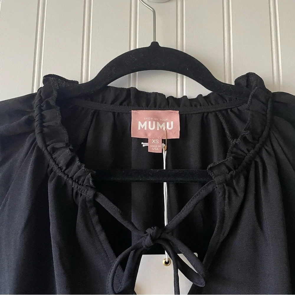 NWT Show Me Your Mumu Viola Tiered Mini Dress Women's XS Black Draped Flowy Boho - Picture 7 of 15